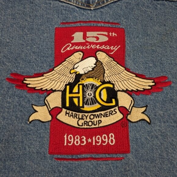 Harley Davidson Vintage Jean Jacket XL Owners Group 1983-1998 Leather Collar HOG - Picture 3 of 15